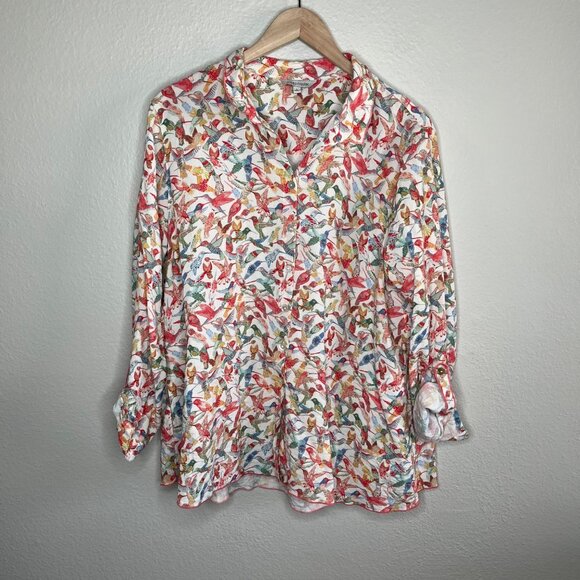 John Mark Hummingbird Print Button Up Art to Wear Shirt Large - Picture 9 of 10